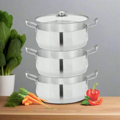 30 Cm Roestvrijstalen Multifunctionele Stoompan - 3-laags Inductie-stoompan Met Glazen Deksel Voor Groenten, Vis En Gezond Koken