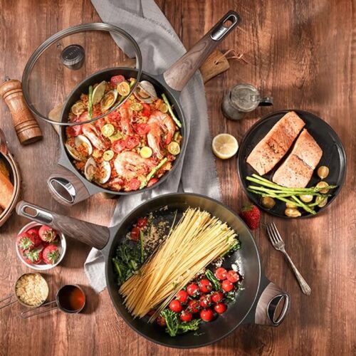 30cm Sauteerpan met Deksel en Antiaanbaklaag - Inductie Steenpan met Ergonomisch Handvat