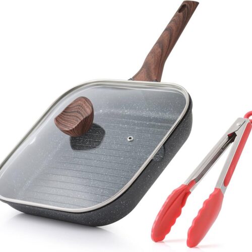 32 cm vierkante anti-aanbak grillpan met deksel voor kookplaten - veelzijdige inductie steakpan