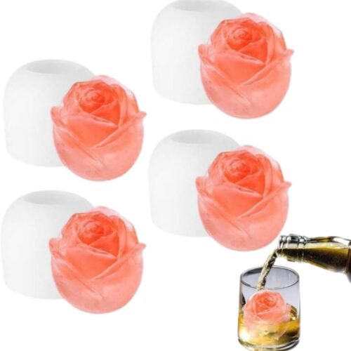 4-pack rozen ijsblokjesmachine - 3D rozenvormige ijsblokjesvormen - 2 inch siliconen rozen ijsballen - voor koude dranken, cocktails en zelfgemaakte sappen