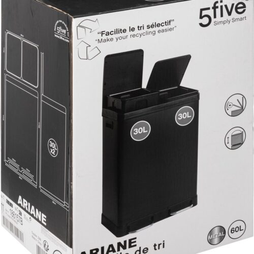 5Five Afvalemmer Ariane - Metaal 30L+30L - Zwart