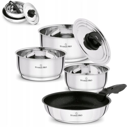 6-delige RVS Pannenset met Afneembaar Handvat & Koekenpan