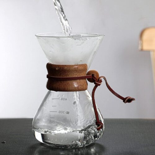 800ML Filter Koffiepot Brewer Hoge Temperatuur Weerstand Dubbellaags Houtspaander Houten Met Glas - Giet Over Koffiezetapparaten