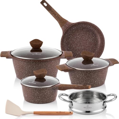 9 Delige Pannenset Inductie - Pannenset Met Deksel Voor Alle Waarmtebronnen - Non-Stick Pannen - Glazen Deksel - Anti-Aanbak Kookpannenset - Pannen - PFAS