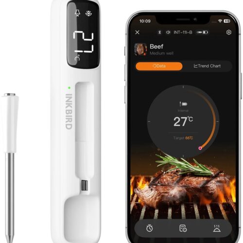 Aafinity BBQ accesoires - Vleesthermometer - Vleesthermometer draadloos - Wit - Mini - Met led scherm - Vaatwasserbestendig