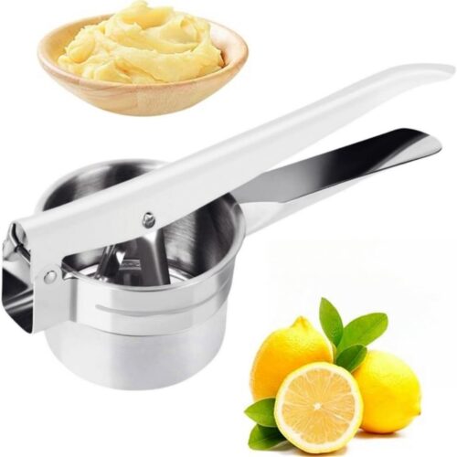 Aardappelstamper van roestvrij staal - Multifunctionele aardappelstamper - Handmatige aardappelstamper voor in de keuken - Zware Duitse deegstamper - Geschikt voor het maken van aardappelballetjes, pasta, aardappelen, fruit en groenten (open onderkan