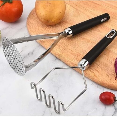 Aardappelstampers Set van 2 stuks, 10,25-inch roestvrijstalen aardappelstamper, Kitchen Gourmet Making Tools Professionele geïntegreerde honingraat, voor groente, fruit, meloen, aardappel enz., zwart