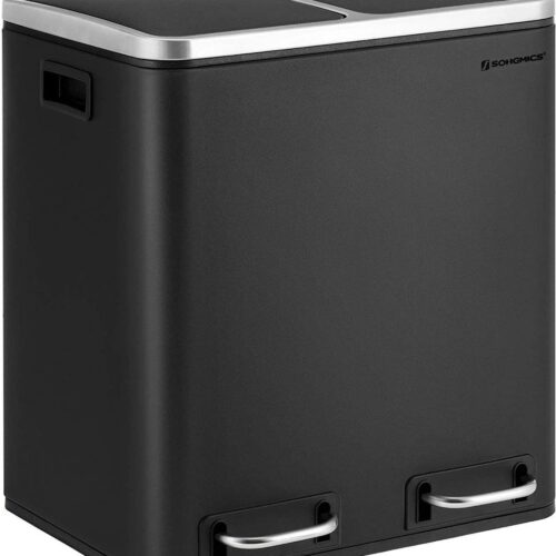 Afvalemmer voor de keuken, 30L, afvalscheiding, metalen afvalemmer, pedaalemmer met binnenbakken en handgrepen, afvalscheidingssysteem, 2 x 15 liter, softclose, luchtdicht, zwart LTB30BK