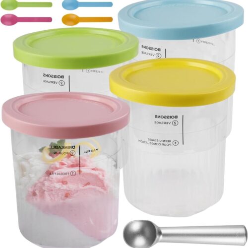 Allecto Plus - IJshouder voor ijsmachine: 4 BPA-vrije Creami containers - Accessoires voor ijshouder - Vaatwasmachinebestendig & lekvrij