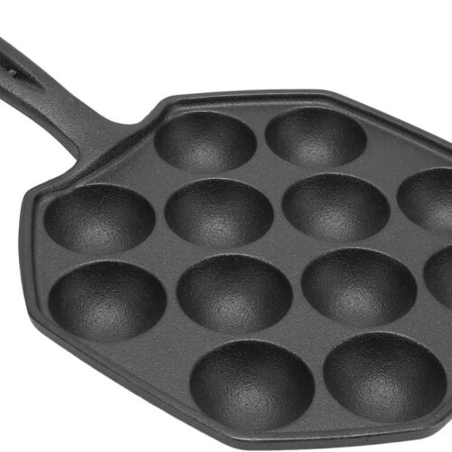 Allecto Plus - Takoyaki pan met grillpan voor gasfornuis en inductiekookplaat, anti-aanbak, gietijzeren octopus, 12 gaten, 4 cm