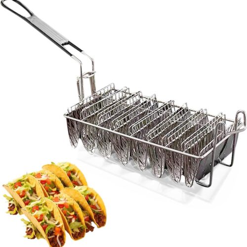 Allecto Premium - Frituurmand met 8 schalen voor taco's - Keukengereedschap met lange handgreep - Friteuse accessoire