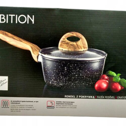 Ambition Steen steelpan met deksel, 1.2L, 16cm, anti-aanbak