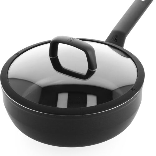 BK Easy Basic Keramische Antiaanbaklaag Hapjespan met deksel Ø24cm - 3.4L - PFAS-vrij - inductie Hapjespan - ovenbestendig tot 160 graden - Vaatwasserbestendig - Met deksel - Koudgrepen - Zwart