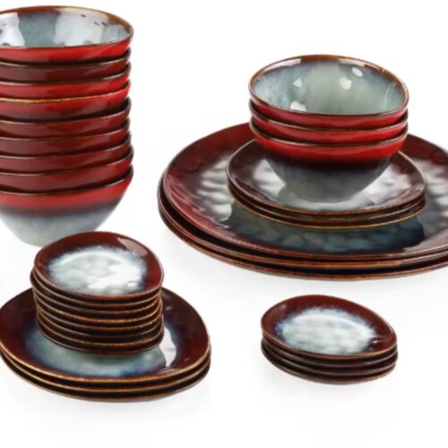 Belviano Serviesset - 33 delig - 8 persoons - Lava rood - Dinerborden - Bordenset - Diepe borden - Ontbijtborden - Servies - Keukenservies