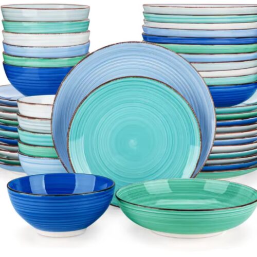 Belviano Serviesset - 48 delig - 12 persoons - Blauw - Dinerborden - Bordenset - Diepe borden - Ontbijtborden - Servies - Keukenservies