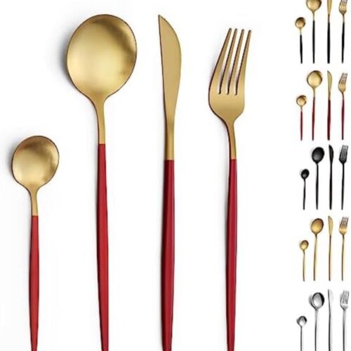 Bestekset 6 Persoons - Bestek Set - Bestekset Goud - Goud-Rood