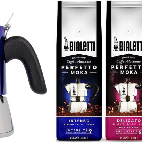 Bialetti Venus Blue Percolator 2 kops + Bialetti koffiepakket 3 x 250gr