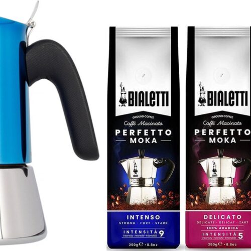 Bialetti Venus Blue Percolator 6 kops + Bialetti koffiepakket 3 x 250gr