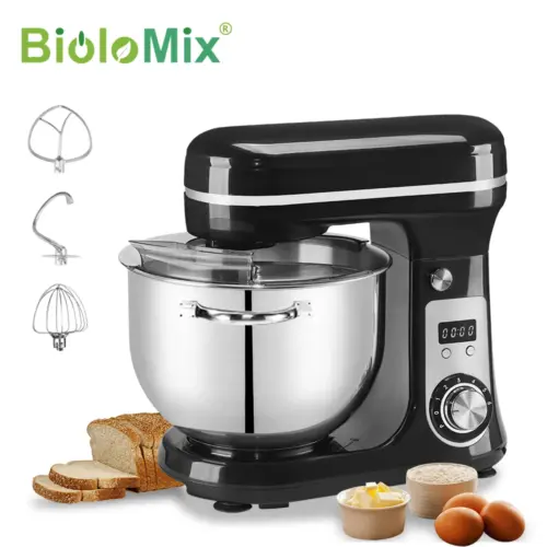 BioloMix keukenvoedselmixer, blender, stille motor, crème eiergarde, zweepdeegkneder, 6 snelheden, 1200 W, 6 l, DC
