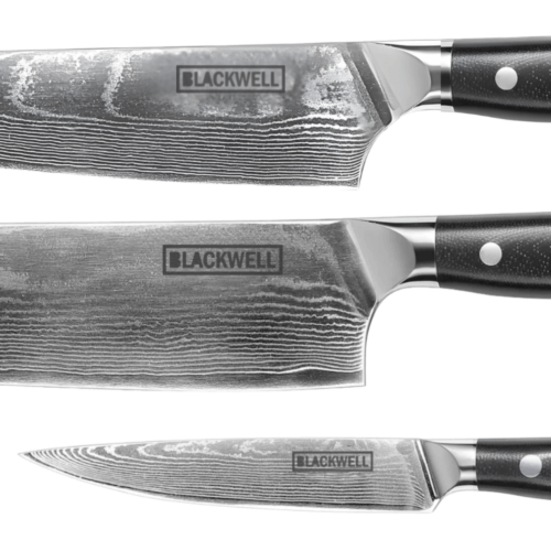 Blackwell Messenset (Koksmes + Groentemes + Officemes) - Japanse stijl - 67 lagen damaststaal - VG10 - 3-delig