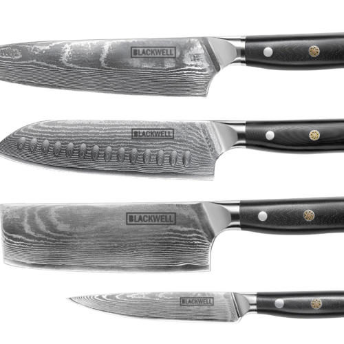 Blackwell Messenset (Koksmes + Santokumes + Nakirimes + Officemes) - Japanse stijl - 67 lagen damaststaal - VG10 - 4-delig