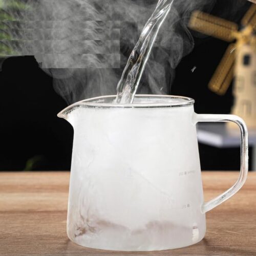 Borosilicate Glass Koffiepot - Borosilicate Glass Maatbeker met Kom - Huishoudelijke Koffieset met Houten Deksel - Koffiecarafe - Glazen Koffiepot - Geschikt voor Melk Koffie - Sap - 500 ml