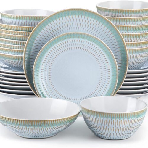 CRLYN® Serviesset - Bordenset 8 Persoons - Chique Bordenset - Porselein - Blauw en Geel