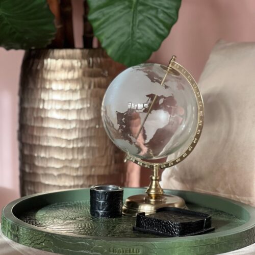 Cartello Home - Luxe Lederen Dienblad - Croco - Jungle Groen - Diameter 50cm - Echt leer