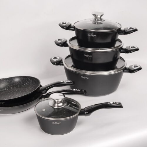 Cheffinger Pannenset - 10-delig - Zwart - Inductie - Met Deksels