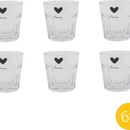Clayre & Eef Waterglas set van 6 stuks 180 ml Glas Hart Love Drinkbeker