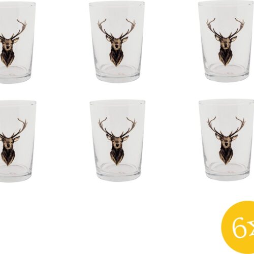 Clayre & Eef Waterglas set van 6 stuks 400 ml Bruin Glas Rendier Drinkbeker