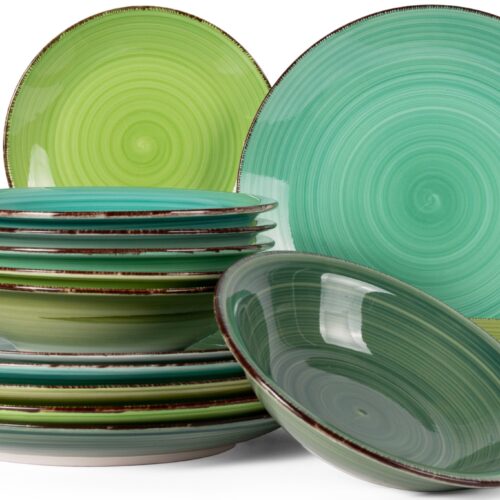 Cookinglife Serviesset Delice Groen 18-delig / 6 personen - 6 dinerborden, 6 diepe borden en 6 ontbijtborden