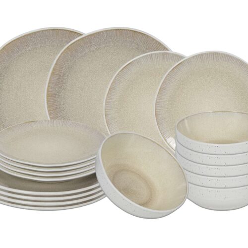 Cookinglife Serviesset Nola Sand reactive glaze 18-delig / 6 personen - 6 dinerborden, 6 ontbijtborden en 6 kommen