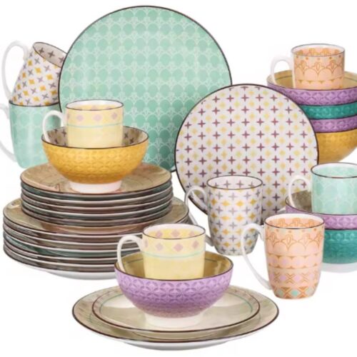 Crystal Bordenset - Dinerborden - Color 8 persoons - 32 delig - Keramisch - Kleine Borden - Kleurrijke presentatie