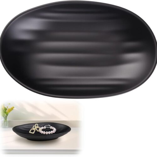 Decoratieve ovale schaal voor woonkamer in zwart - 21x13 cm - Cosmetica, sieraden, snacks en fruit tray - Hal sleutel sieraden munten opbergtray