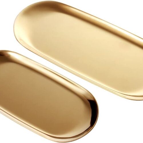 Dienblad goud serveerschaal serveerbord sieradenstandaard goud decobord voor levensmiddelen, sieraden cosmetica (2 stuks - medium en groot)