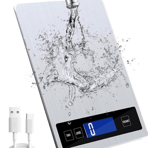Digitale Keukenweegschaal - Keukenweegschaal 33 lb/15 kg LCD-scherm - roestvrij staal - gehard glas - nauwkeurigheid tot 1 g - g/kg/lb - oz/ml - fl'oz - USB of batterij bediend