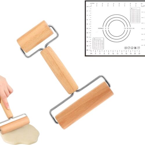 Double Ended Rolling Pin - Houten Deegroller - 6 cm en 10.5 cm - Bakgereedschap met Handvat - Siliconen Kneedpin - Voor Deeg - Pizza - Ravioli