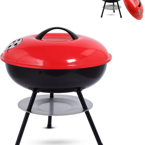 Draagbare Houtskool BBQ - Tafel BBQ - Compacte Tafelbarbecue met Deksel & Ventilatie - 36 ⌀ cm - Mini BBQ - Ideaal voor Camping, Balkon & Picknick