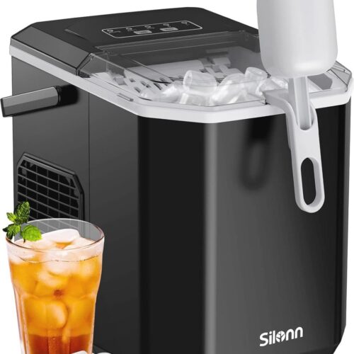 Draagbare IJsblokjesmachine voor op het Werkblad - Zelfreinigende IJsblokjesmaker met Mand en Schep - Maak 9 IJsblokjes in Slechts 6 Minuten