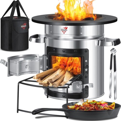 Draagbare Rocket Stove met Gietijzeren Grillpan - Perfect voor Camping en BBQ