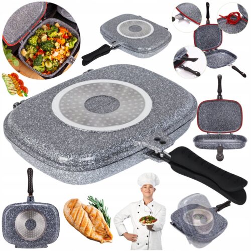 Dubbele Grillpan 32x24cm - Marmeren Anti-aanbaklaag - Gas & Inductie