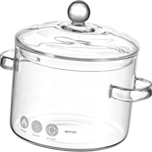 E-Ambar - Glazen Soeppan met Deksel en Handvat - Borosilicaatglas - 1500 ml - Voor Soep en Pasta in de Keuken thuis.