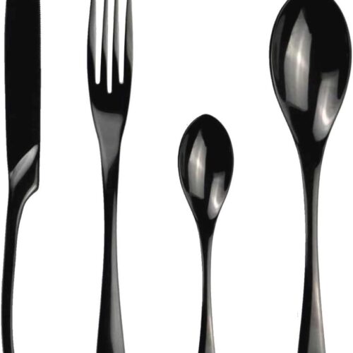 Elegante zwarte bestekset voor 6 personen, 24-delig roestvrij staal