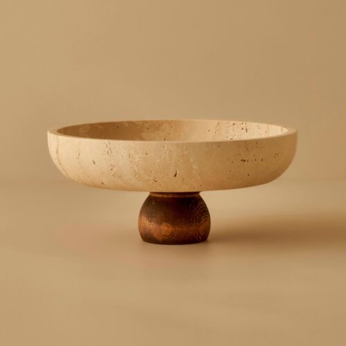 Ephesus Travertine Serveerschaal op Voet, Natuurlijk (25 cm)