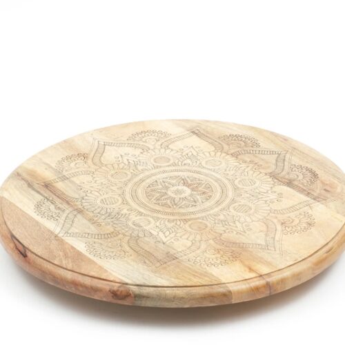 ExpoBazaar Handgemaakt Houten Draaiplateau Lazy Susan - Gouden Mandala Serveerschaal - Decoratief Dienblad