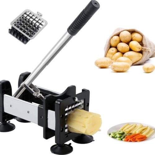 Frietsnijder van roestvrij staal, professionele aardappelsnijder, met messen van 12 mm en 9 mm, antisliptechnologie, groentesnijder voor aardappelen, wortelen, komkommers