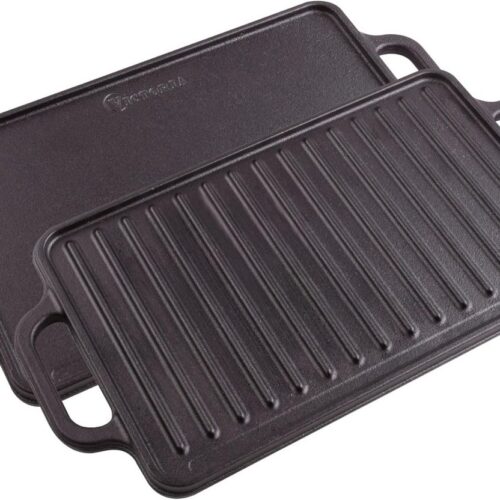 Geëmailleerde Gietijzeren Inductie Grillpan 33 X 21cm - Dubbelzijdig Bruikbaar voor Grill, Oven en Gas