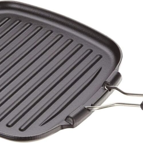Geëmailleerde gietijzeren vierkante grillpan voor vetarm koken, 24 cm, satijnzwart