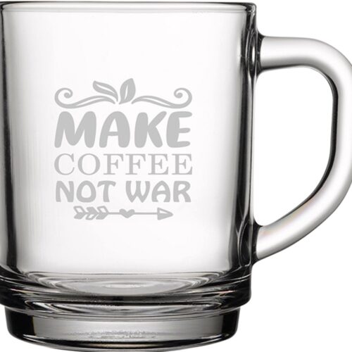 Gegraveerde Koffieglas 25.5cl Make coffee not war